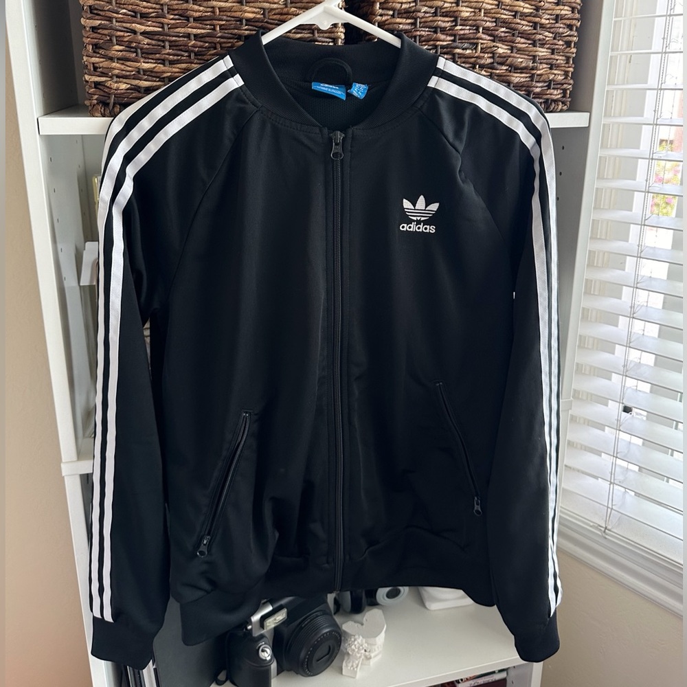 Adidas Black Track Jacket with White Stripes